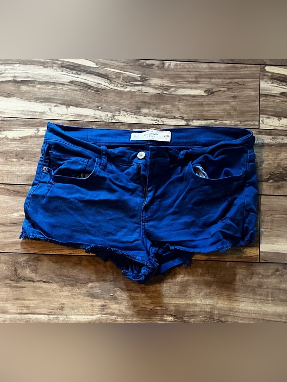 Abercrombie & Fitch royal blue raw cut-off shorts